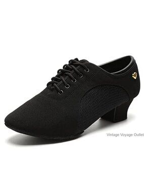 Latin Dance Shoes Lace-Up Ballroom Salsa Practice Suede Sole 1.5in Heel